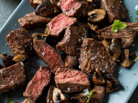 Image for Best Air Fryer Steak Bites Recipe with Mushroomsย