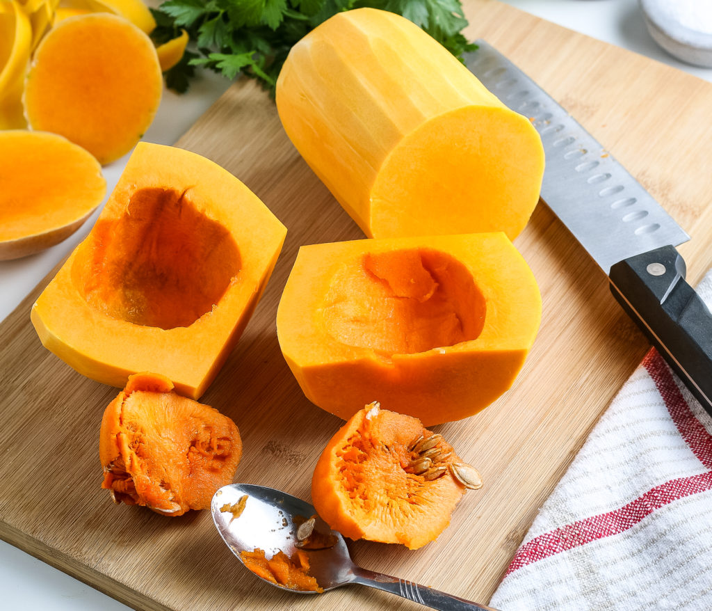 cutting a butternut squash