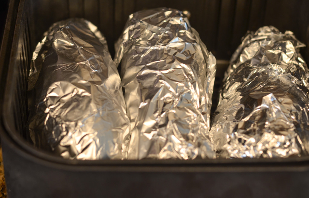 air fryer baked potato in foil