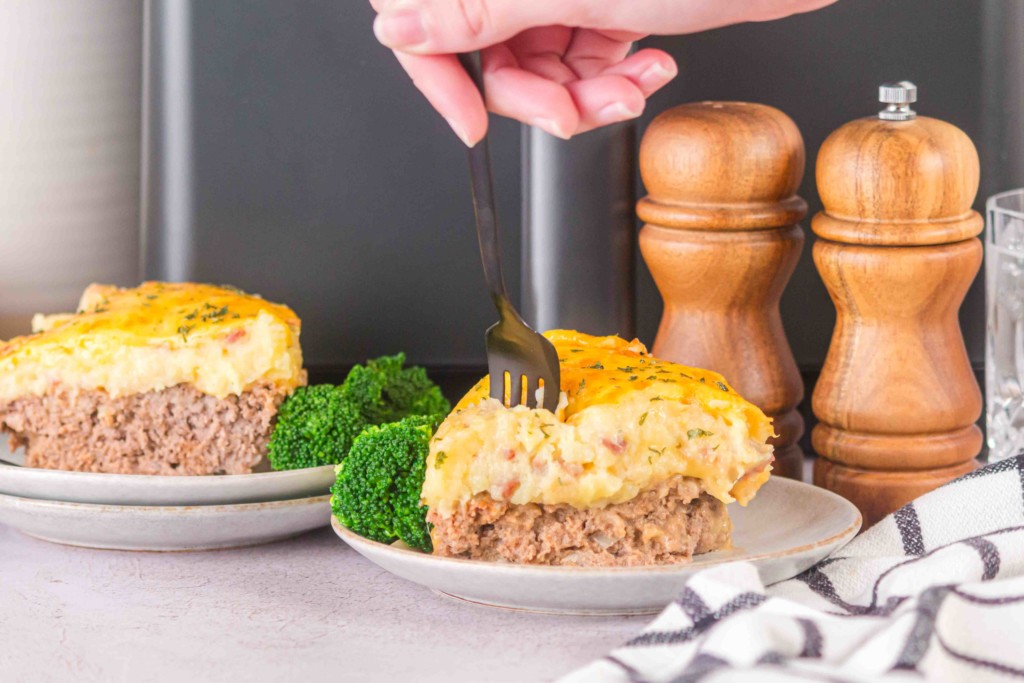 air fryer meatloaf casserole ready to serve