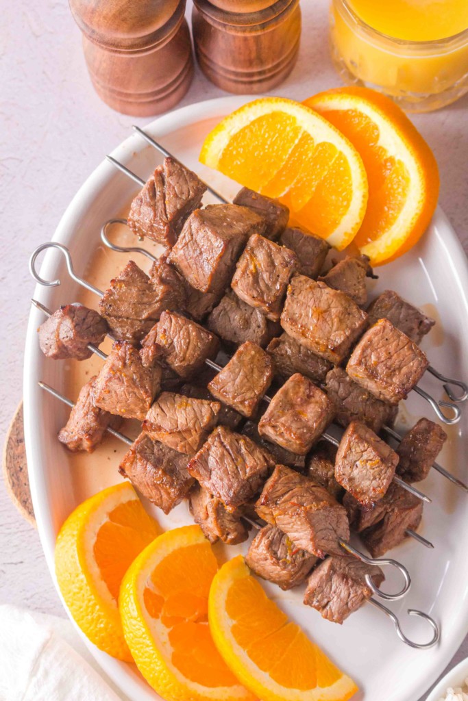air fryer orange beef skewers